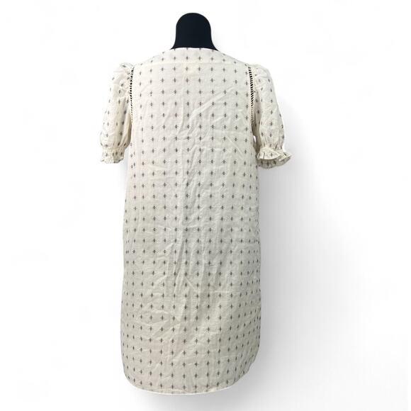 ANTHROPOLOGIE DRA | S | Cream and Embroidery Peasant Dress Puff Shoulder - Picture 2 of 6